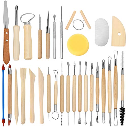 Book Cover Blisstime Set of 30 Clay Sculpting Tools Wooden Handle Pottery Carving Tool Kit