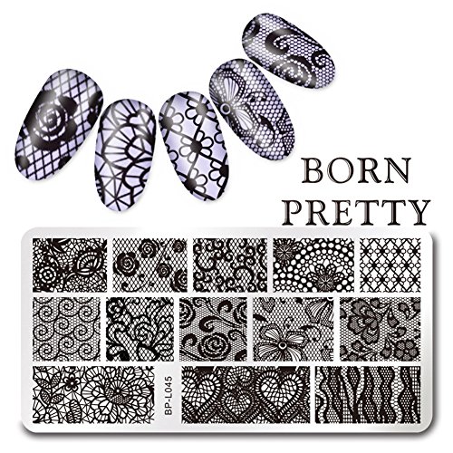 BORN PRETTY Rectangle Nail Art Stamp Template Lace Flower Design Image Plate L045#34593 12x6cm