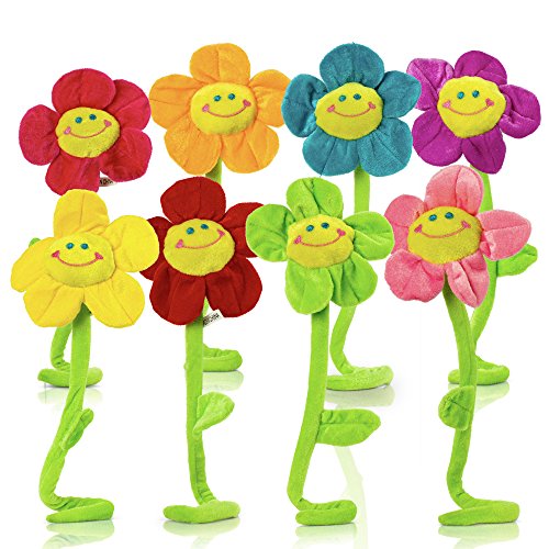T play Plush Flowers Colorful Stuffed Flowers Plush Toy Durable Plush Daisy Flower Bouquet with Bendable Stems Happy Smiley Face Daisies Sunflower Toys for Kids Baby Girl Room Decorations Gift