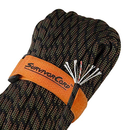 Book Cover 620 LB SurvivorCord - The Original Patented Type III Military 550 Parachute Cord with Integrated Fishing Line, Multi-Purpose Wire, and Waterproof Fire Starter. 100 FEET, DRAGONSCALE Paracord