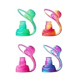 ChooMee SoftSip Food Pouch Top | Baby Led Weaning | No Spill Flow Control Valve, Protects Childs Mouth, 100% Silicone, BPA Free | Swirl Colors, 4 CT