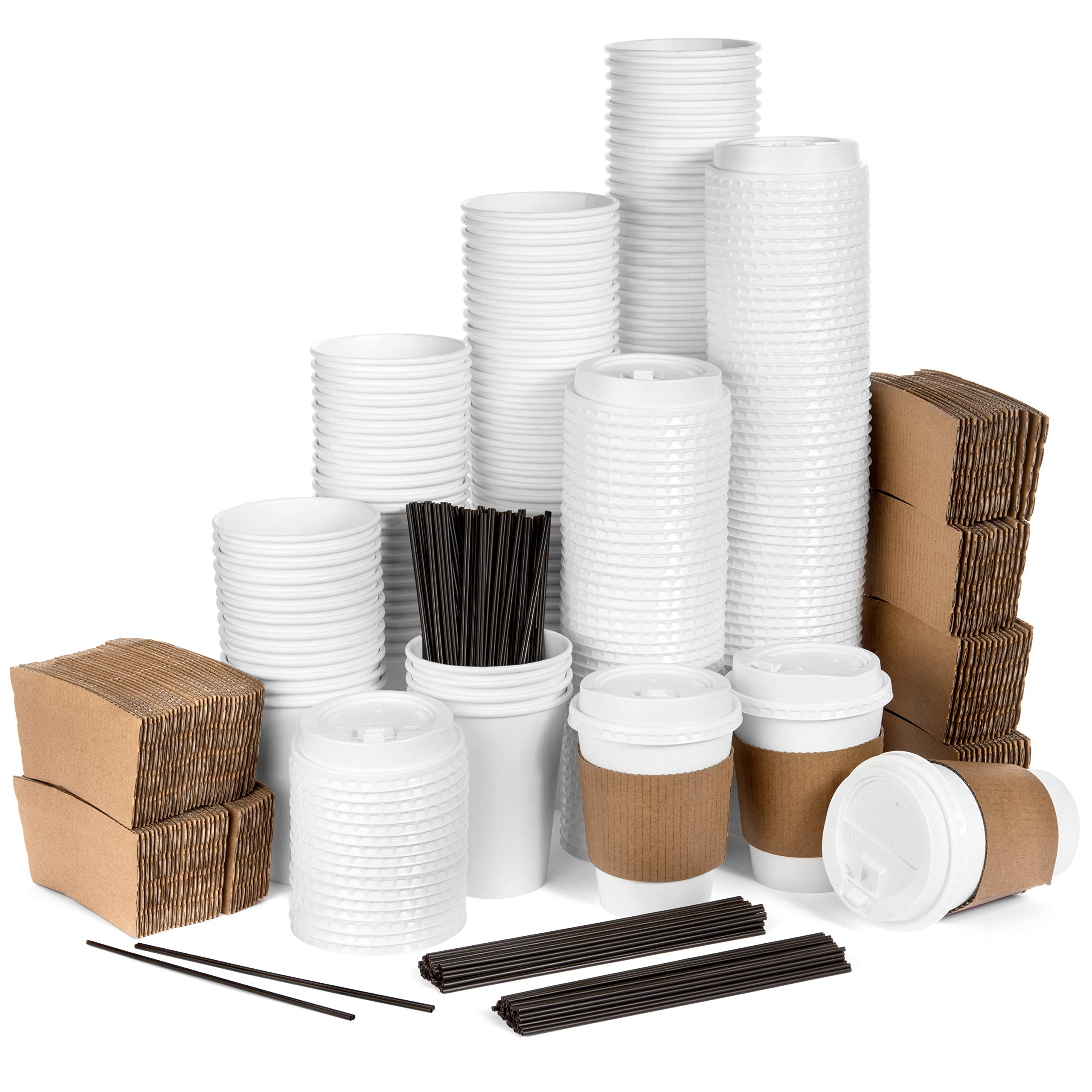 Book Cover Average Joe Disposable Coffee Cups with Lids - 120 Pack - 12 Oz Paper Coffee Cups, Lids, Sleeves and Stirrers - White To Go Cups, White Lids, Blank Coffee Sleeves to Personalize - Keeps Coffee Hot