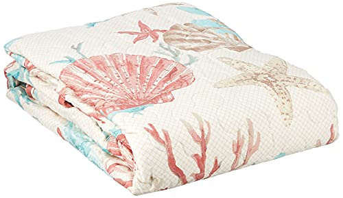 Book Cover Madison Park Pebble Beach Luxury Oversized Cotton Quilted Throw Coral Aqua 50x70 Coastal Premium Soft Cozy Cotton Sateen For Bed, Couch or Sofa