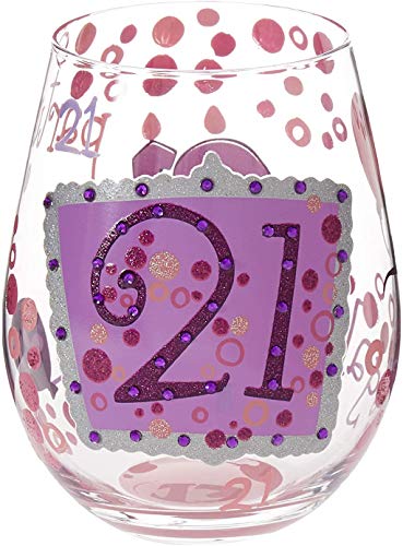 Designs by Lolita â€œ21â€ Hand-painted Artisan Stemless Wine Glass, 20 oz.
