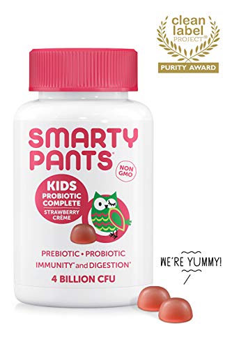 SmartyPants Kids Probiotic Complete Daily Gummy Supplement; Probiotics & Prebiotics; Gluten Free, Digestive & Immune Support*; 4 billion CFU, Vegan, Non-GMO, Stawberry Crème, 60 Count (30 Day Supply)