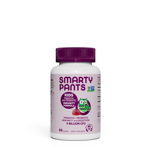 Book Cover SmartyPants Kids Probiotic Immunity Gummies: Prebiotics & Probiotics for Immune Support & Digestive Comfort, Grape Flavor, Vegan Gummy Vitamins, 60 Count, 30 Day Supply, No Refrigeration Required
