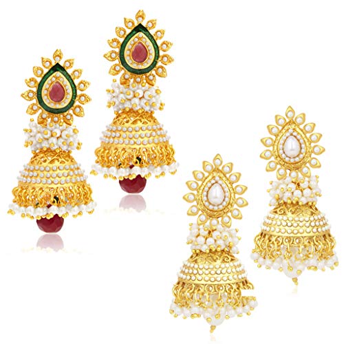 Sukkhi Gorgeous Gold Plated Wedding Jewellery Set of 2 Pair Pearl Jhumki Earring Combo for Women (315CB1600)