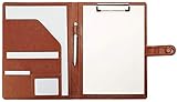 Clipboard Folder Padfolio, Mymazn Writing Portfolio Faux Leather Clipboards with Cover for Legal Pad Holder Letter Size A4 8.5 x 11 for Business Conference Notepad Clip Boards Brown