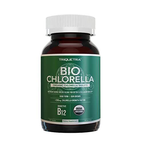 Organic Chlorella: 4 Organic Certifications - Broken Cell Wall Form, Blue Green Algae - Raw, Sun-Grown, Non-Irradiated, Compliments Spirulina (120 Tablets)