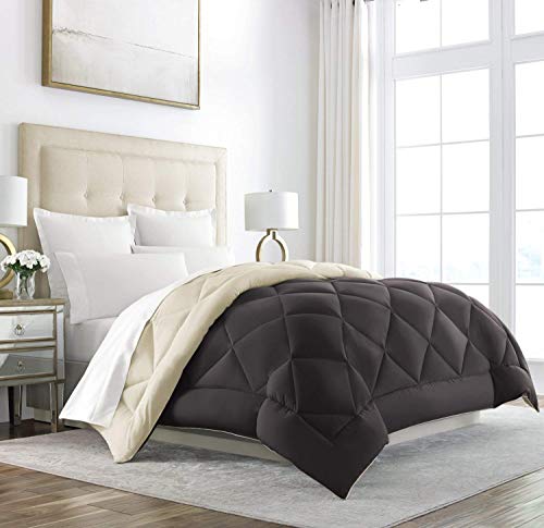 Sleep RestorationÂ King/Cal KingÂ Comforter - Reversible Duvet Insert, Down Alternative Hotel Bedding for Year-Round Comfort -Â Brown/Cream