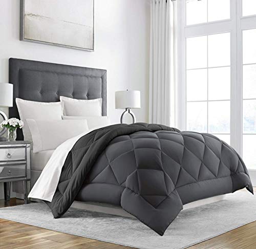 Sleep RestorationÂ Full/QueenÂ Comforter - Reversible Duvet Insert, Down Alternative Hotel Bedding for Year-Round Comfort -Â Grey/Black
