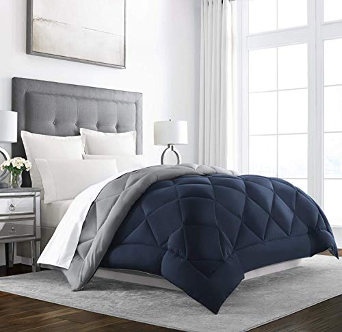 Sleep RestorationÂ Twin/Twin XLÂ Comforter - Reversible Duvet Insert, Down Alternative Hotel Bedding for Year-Round Comfort -Â Navy/Sleet