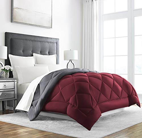 Book Cover Sleep Restoration Twin Size Comforter for Bed - Down Alternative, Heavy, All-Season Luxury, Allergy Friendly - Hotel Bedding, Oversized Reversible Comforters, Burgundy/Grey