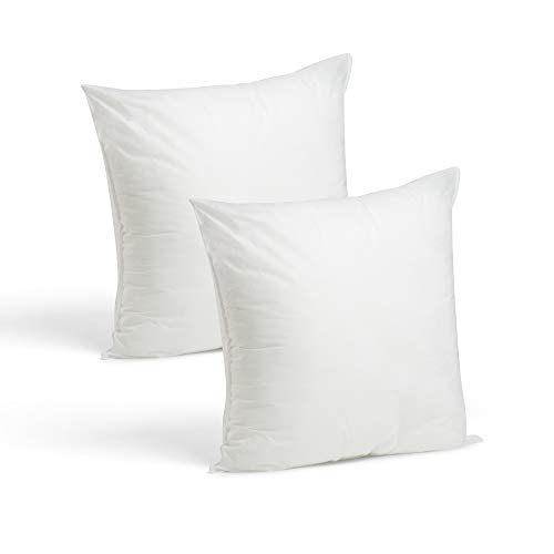 Book Cover Set of 2-18 x 18 Premium Hypoallergenic Stuffer Pillow Insert Sham Square Form Polyester, Standard/White - Made in USA