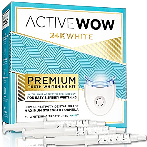 Book Cover Active Wow Teeth Whitening Kit - LED Light, 36% Carbamide Peroxide, Mint - (3) 5ml Gel Syringes, Tray and Case