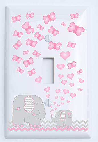 Book Cover Pink Elephant Light Switch Plate Covers Elephant Nursery Decor with Grey Chevron Pink Hearts Butterflies