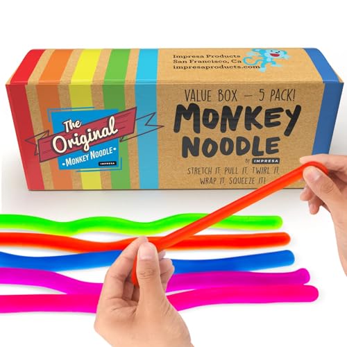 Book Cover Impresa Products 5-Pack of Stretchy String Fidget / Sensory Toys (BPA/Phthalate/Latex-Free) - Stretches from 10 Inches to 8 Feet!