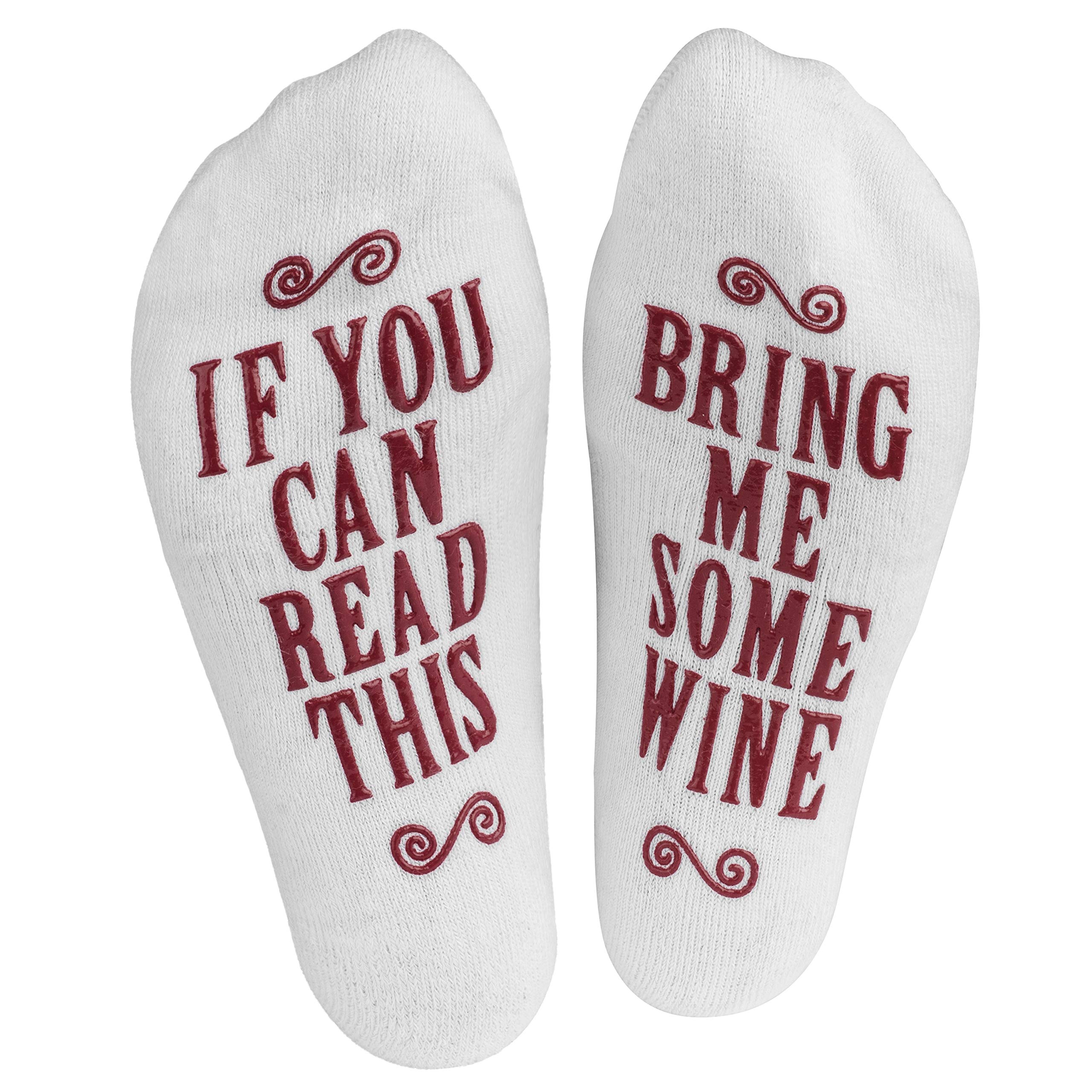 Book Cover Haute Soiree Women's Novelty Socks - “If You Can Read This, Bring Me Some” - One Size Fits All Burgundy Wine
