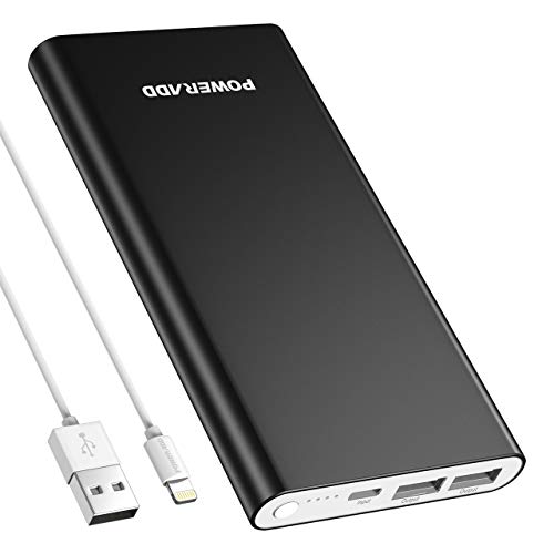 POWERADD Pilot 4GS 12000mAh Portable Charger with 8-Pin Input & Dual 3A Port External Battery Pack Compatible with iPhone, iPad, Samsung Galaxy and More - Black (MFi 8-Pin Cable Included)