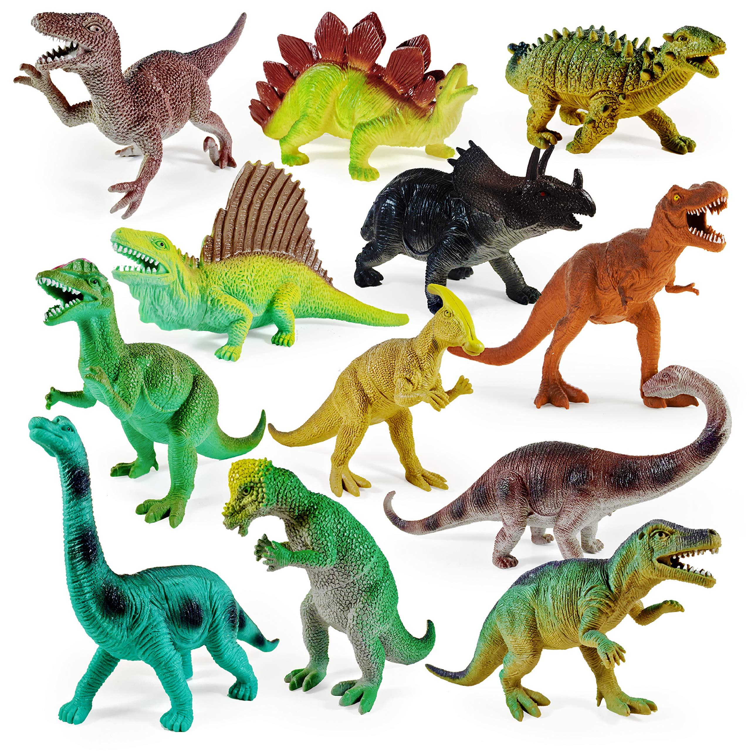 Boley 12 Pack 9-Inch Educational Dinosaur Toys - Kids Realistic Toy Dinosaur Figures for Cool Kids and Toddler Education! (T-Rex, Triceratops, Velociraptor, and More!) Assorted