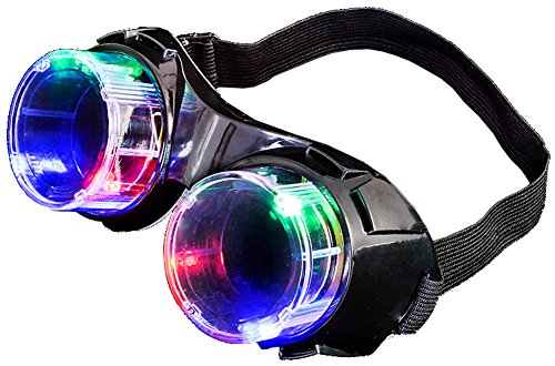 Light Up Mad Scientist Steampunk Black Aviator Goggles Costume Accessory