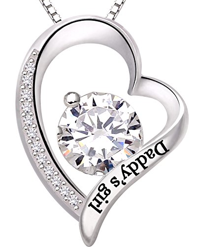 ALOV Jewelry Sterling Silver "Daddy's girl" Love Heart Cubic Zirconia Pendant Necklace