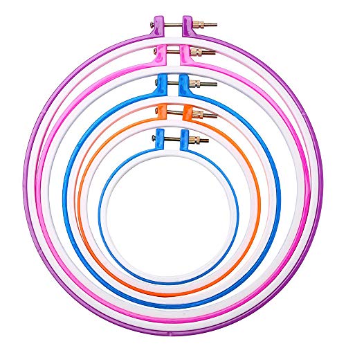 Caydo 5 Pieces Embroidery Hoops Plastic Cross Stitch Hoop Embroidery Circle Set, 5 inch to 11 inch (Multicolor)