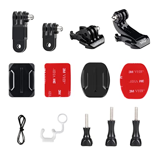 HSU Grab Bag for GoPro, Including Quick Release Buckle Mount, J-Hook Buckle Mount, 3-Way Pivot Arms, Flat and Curved Adhesive Mounts, Thumbscrews and Rubber Locking Plug with Tether