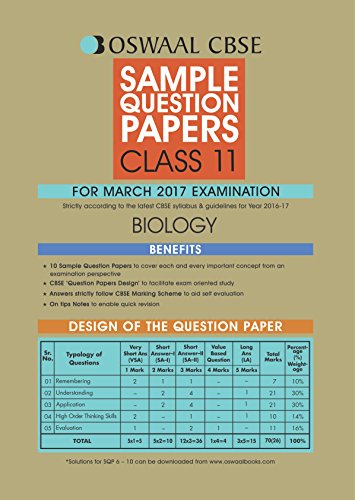 Oswaal CBSE Sample Question Papers For Class 11 Biology (For 2017 Exams)