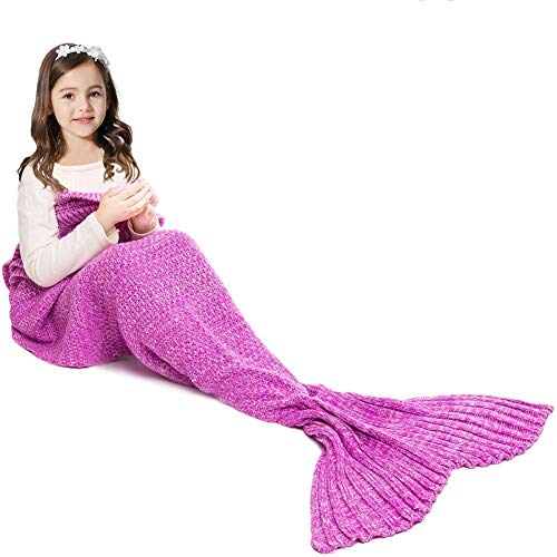 JR.WHITE Mermaid Tail Blanket for Kids, Hand Crochet Snuggle Mermaid,All Seasons Seatail Sleeping Bag Blanket (Pastel Pink)