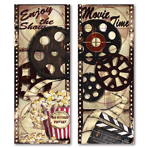 UNFRAMED Movie Night! Classic Old-Fashioned Cinema "Enjoy the Show" and "Movie Time" Panel Set by Tre Sorelle Studios; Two 8x18in PAPER Posters