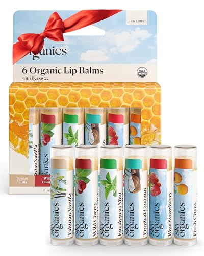 Sky Organics USDA Organic Lip Balm 6 Pack Assorted Flavors - With Beeswax, Coconut Oil, Vitamin E. Best Lip Butter Chapstick for Dry Lips- For Adults and Kids Lip Repair
