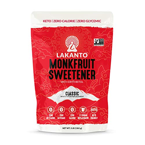 Book Cover Lakanto Classic Monk Fruit Sweetener - White Sugar Substitute, Zero Calorie, Keto Diet Friendly, Zero Net Carbs, Zero Glycemic, Baking, Extract, Sugar Replacement (Classic White - 3 lbs)