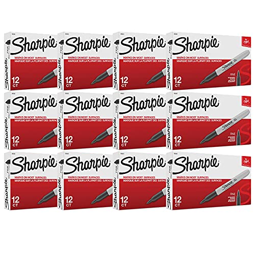 Sharpie Set of 12 Permanent Markers, Fine Point, Black, 12 Packs/144 Markers