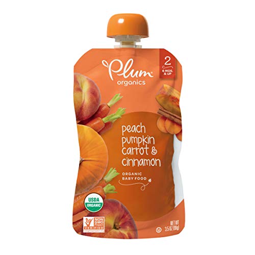 Plum Organics Stage 2, Organic Baby Food, Peach, Pumpkin, Carrot & Cinnamon, 3.5 oz pouches (Pack of 6)
