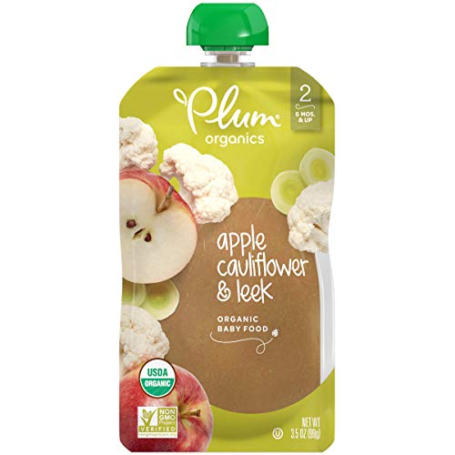 Book Cover Plum Organics Stage 2 Organic Baby Food, Apple, Cauliflower & Leek, 3.5 Ounce Pouch (Pack of 6)