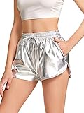 SweatyRocks Women's Metallic Shorts Elastic Waist Shiny Pants