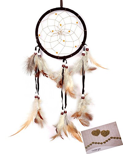 Book Cover Dream Catchers Brown Handmade Feather Native American Dreamcatcher Circular Net for Car Kids Bed Room Wall Hanging Decoration Decor Ornament Craft, Dia 4.33inch/11cm Length 48cm/18.9inch