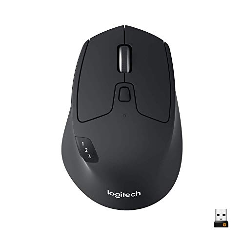 Logitech M720 Triathalon Multi-Device Wireless Mouse â€“ Easily Move Text, Images and Files Between 3 Windows and Apple Mac Computers Paired with Bluetooth or USB, Hyper-Fast Scrolling, Black