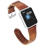 KADES Compatible for Apple Watch Band 42mm Genuine Leather Replacement Strap Retro Crazy Horse Texture Compatible for Apple Watch 42mm Series 3 Series 2 Series 1, Brown