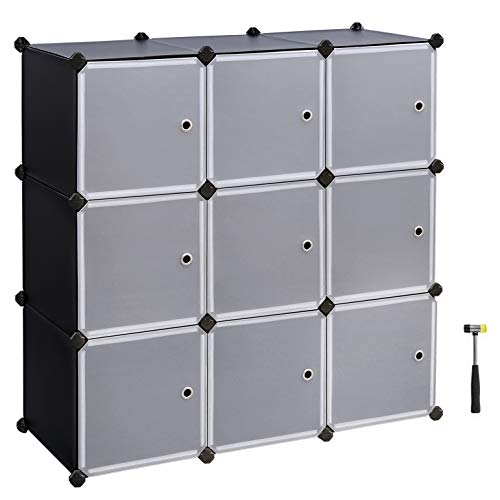 Book Cover SONGMICS 3-Tier DIY Storage Cube Organizer Closet 9-Cube Bookcase Cabinet with Door ULPC33H