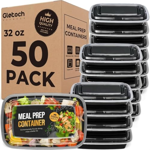 Glotoch Meal Prep Containers 32ounce Containers Single 1 Compartment with Lids Food Storage Containers Bento Box Microwave,Freezer,Dishwasher Safe Lunch Containers (50)