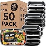 Glotoch Meal Prep Containers 32oz 50 Pack(100 Piece) with Lids, 1-compartment Plastic food storage containers Reusable, Bento boxes for portion control & takeout, Microwave/freezer/dishwasher safe