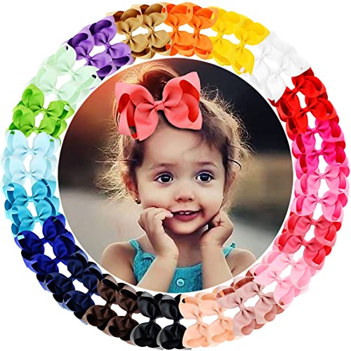 WillingTee 40colors 4.5" Hair Bows for Girls Grosgrain Ribbon Big Hair Bows Alligator Clips Hair Accessories for Baby Girls Infants Toddlers Teens Kids Children 20 Colors in Pairs