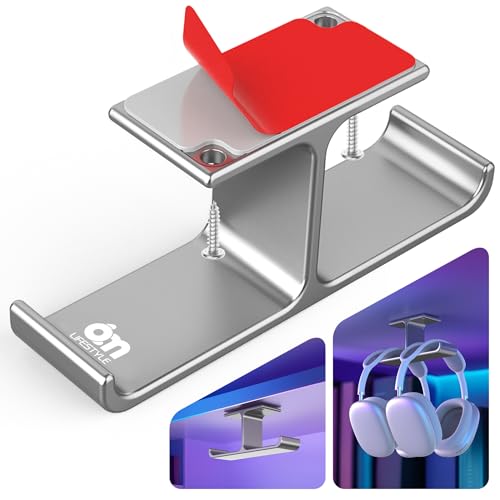 Aluminum Headphone Stand Holder, 6amLifestyle Stick-On Hooks Under-Desk Headphone Stand Hanger Mount, Perfect for Office and Home Use, Grey (Patented)