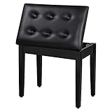 SONGMICS Piano Bench with Padded Cushion and Storage Compartment for Music Books, Vanity Stool, Tufted Wooden Piano Seat, 13.8 x 22 x 19.5 Inches, Black ULPB55H