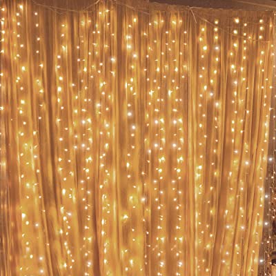 Book Cover Twinkle Star 300 LED Window Curtain String Light Wedding Party Home Garden Bedroom Outdoor Indoor Wall Decorations, Warm White