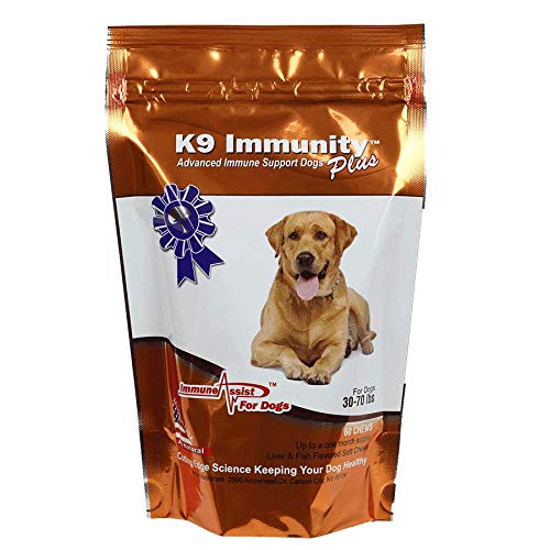 Aloha Medicinals - K9 Immunity Plus - Potent Immune Booster for Dogs 30-70 lbs - Certified Organic – Mushroom Enhanced Supplement - Veterinarian Recommended Dog Health Supplement (60 Chews)