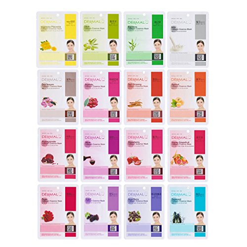 Book Cover DERMAL Collagen Essence Full Face Facial Mask Sheet, 16 Combo Pack B