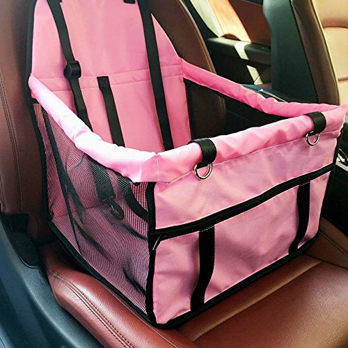 Hippih Collapsible Pet Booster Car Seat Cat Car Carrier with Safety Leash and Zipper Storage Pocket with 2 Support Bars, Portable Small Dog